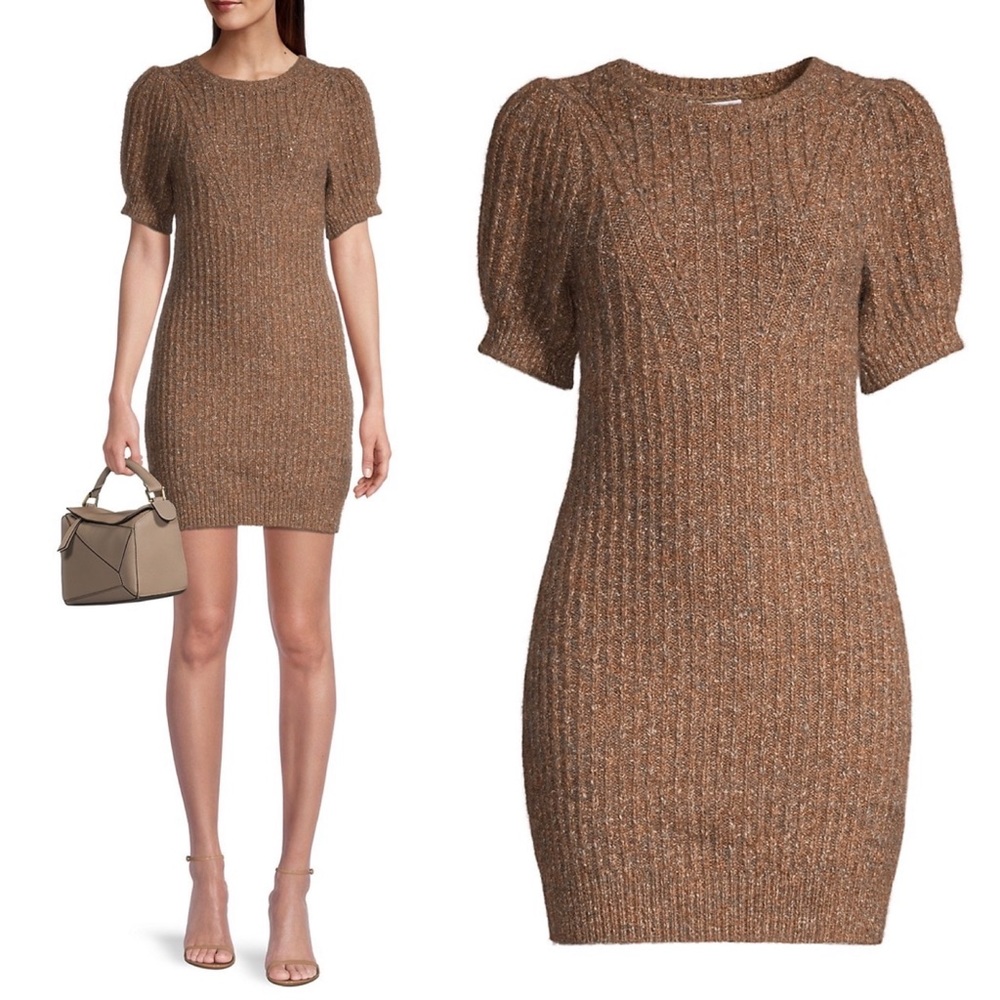 525 America | Pointelle Puff Sleeve Sweater Mini Dress S NEW